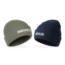 OZABI Bonnets Femme Message Brodé Humoristique Fil Lurex Pailleté - Pack de 2 (Lot) - Maille Côtelée à Revers