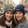 OZABI Bonnets Femme Message Brodé Humoristique Fil Lurex Pailleté - Pack de 2 (Lot) - Maille Côtelée à Revers