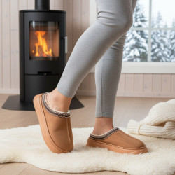 OZABI Pantoufles Mules Femme Hiver, Style Scandinave, Tige Suédine, Intérieur Fourré, Semelle Épaisse Caoutchouc Antidérapante