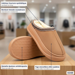 OZABI Pantoufles Mules Femme Hiver, Style Scandinave, Tige Suédine, Intérieur Fourré, Semelle Épaisse Caoutchouc Antidérapante