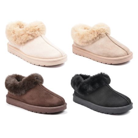 OZABI Pantoufles Femme Hiver Style Scandinave, Col Fausse Fourrure, Semelle Caoutchouc Rigide Crantée Intérieur et Extérieur