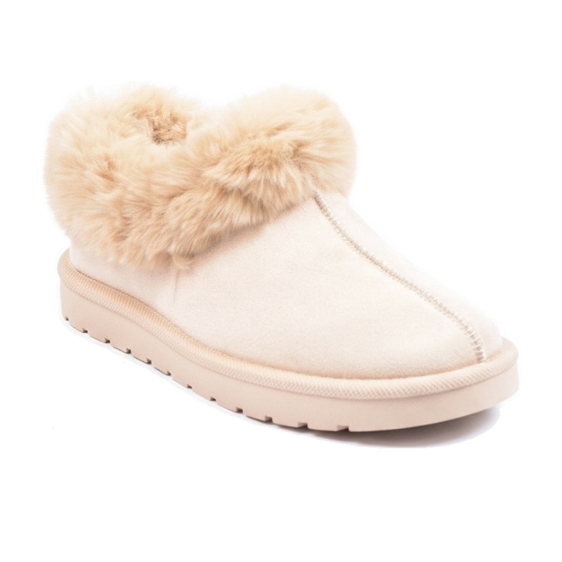 OZABI Pantoufles Femme Hiver Style Scandinave, Col Fausse Fourrure, Semelle Caoutchouc Rigide Crantée Intérieur et Extérieur