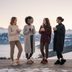 OZABI Pantoufles Femme Hiver Style Scandinave, Col Fausse Fourrure, Semelle Caoutchouc Rigide Crantée Intérieur et Extérieur