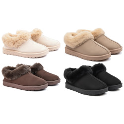 OZABI Pantoufles Femme Hiver Style Scandinave, Col Fausse Fourrure, Semelle Caoutchouc Rigide Crantée Intérieur et Extérieur