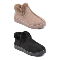 OZABI Pantoufles Femme Hiver Style Scandinave, Chausson Fermé Montant Cheville, Col Fausse Fourrure, Semelle Crantée Intérieur E