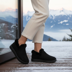 OZABI Pantoufles Femme Hiver Style Scandinave, Chausson Fermé Montant Cheville, Col Fausse Fourrure, Semelle Crantée Intérieur E