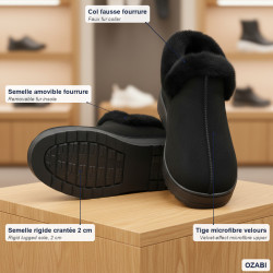 OZABI Pantoufles Femme Hiver Style Scandinave, Chausson Fermé Montant Cheville, Col Fausse Fourrure, Semelle Crantée Intérieur E