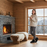 OZABI Pantoufles Femme Hiver Style Scandinave, Chausson Fermé Montant Cheville, Col Fausse Fourrure, Semelle Crantée Intérieur E