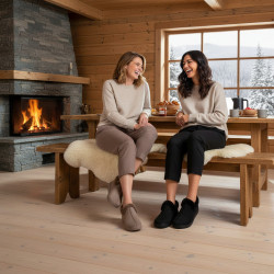 OZABI Pantoufles Femme Hiver Style Scandinave, Chausson Fermé Montant Cheville, Col Fausse Fourrure, Semelle Crantée Intérieur E