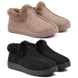 OZABI Pantoufles Femme Hiver Style Scandinave, Chausson Fermé Montant Cheville, Col Fausse Fourrure, Semelle Crantée Intérieur E