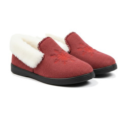 OZABI Pantoufles Charentaises Femme Hiver, Broderie Flocon, Tige Feutrine, Col Fourrure Synthétique, Semelle Amovible
