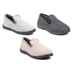 OZABI Pantoufles Charentaises Femme Hiver, Tige Feutrine Unie Chinée, Intérieur Fourré Bouclé, Semelle Amovible