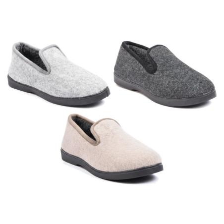 OZABI Pantoufles Charentaises Femme Hiver, Tige Feutrine Unie Chinée, Intérieur Fourré Bouclé, Semelle Amovible