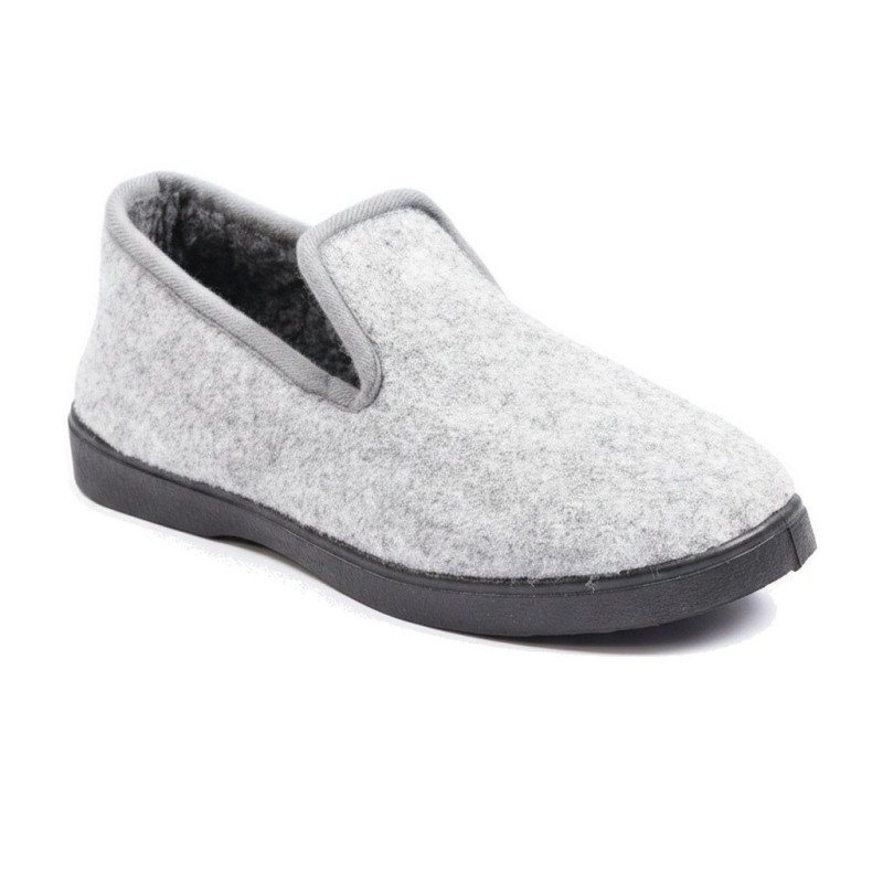 OZABI Pantoufles Charentaises Femme Hiver, Tige Feutrine Unie Chinée, Intérieur Fourré Bouclé, Semelle Amovible
