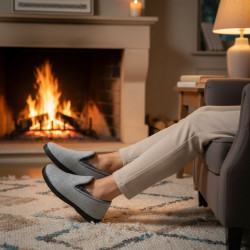 OZABI Pantoufles Charentaises Femme Hiver, Tige Feutrine Unie Chinée, Intérieur Fourré Bouclé, Semelle Amovible