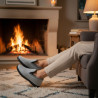 OZABI Pantoufles Charentaises Femme Hiver, Tige Feutrine Unie Chinée, Intérieur Fourré Bouclé, Semelle Amovible