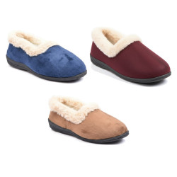 OZABI Pantoufles Charentaises Femme Hiver, Tige Feutrine Unie, Col Fausse Fourrure, Intérieur Fourré, Semelle Caoutchouc Antidér
