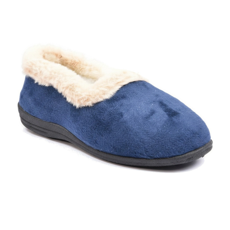 OZABI Pantoufles Charentaises Femme Hiver, Tige Feutrine Unie, Col Fausse Fourrure, Intérieur Fourré, Semelle Caoutchouc Antidér