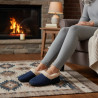OZABI Pantoufles Charentaises Femme Hiver, Tige Feutrine Unie, Col Fausse Fourrure, Intérieur Fourré, Semelle Caoutchouc Antidér