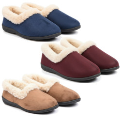 OZABI Pantoufles Charentaises Femme Hiver, Tige Feutrine Unie, Col Fausse Fourrure, Intérieur Fourré, Semelle Caoutchouc Antidér