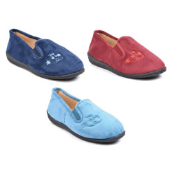 OZABI Pantoufles Charentaises Femme, Tige Feutrine Brodée Fleurs, Élastiques de Maintien, Semelle Amovible Mousse, Semelle Caout