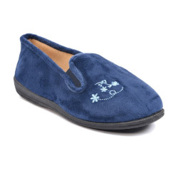 OZABI Pantoufles Charentaises Femme, Tige Feutrine Brodée Fleurs, Élastiques de Maintien, Semelle Amovible Mousse, Semelle Caout