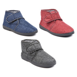 OZABI Pantoufles Charentaises Femme Hiver, Tige Haute Cheville, Feutrine Chinée, Fermeture Auto-Agrippante, Intérieur Fourré