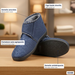 OZABI Pantoufles Charentaises Femme Hiver, Tige Haute Cheville, Feutrine Chinée, Fermeture Auto-Agrippante, Intérieur Fourré