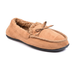 OZABI Pantoufles Chaussons Femme Fermés, Tige Suédine Unie, Nœud et Surpiqûre Apparente, Intérieur Fourré, Semelle Caoutchouc Fi
