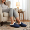 OZABI Pantoufles Mules Femme Hiver, Tige Feutrine Unie Chinée, Encolure Fausse Fourrure Blanche, Intérieur Feutrine, Semelle Cao