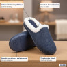 OZABI Pantoufles Mules Femme Hiver, Tige Feutrine Unie Chinée, Encolure Fausse Fourrure Blanche, Intérieur Feutrine, Semelle Cao