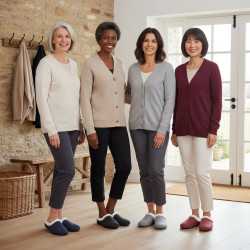 OZABI Pantoufles Mules Femme Hiver, Tige Feutrine Unie Chinée, Encolure Fausse Fourrure Blanche, Intérieur Feutrine, Semelle Cao