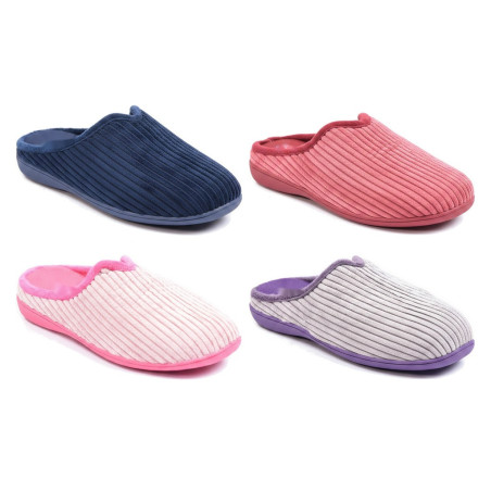 OZABI Pantoufles Mules Femme Unies, Tige Velours Côtelé Synthétique, Passepoil Fourrure Synthétique, Semelle Caoutchouc