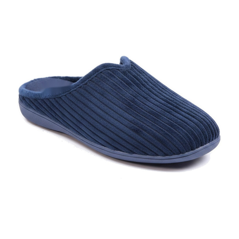 OZABI Pantoufles Mules Femme Unies, Tige Velours Côtelé Synthétique, Passepoil Fourrure Synthétique, Semelle Caoutchouc