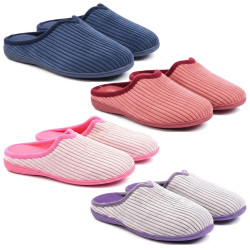 OZABI Pantoufles Mules Femme Unies, Tige Velours Côtelé Synthétique, Passepoil Fourrure Synthétique, Semelle Caoutchouc