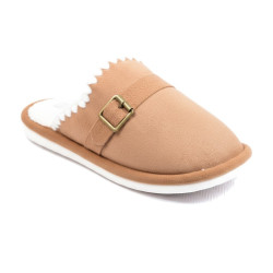 OZABI Pantoufles Mules Femme Unies, Tige Synthétique Aspect Daim, Broderie Scandinave, Doublure Fourrure Synthétique