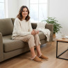 OZABI Pantoufles Mules Femme Unies, Tige Synthétique Aspect Daim, Broderie Scandinave, Doublure Fourrure Synthétique