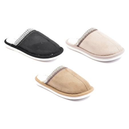 OZABI Pantoufles Mules Femme Unies, Tige Suédine Synthétique, Bordure Tressée Scandinave, Semelle Caoutchouc