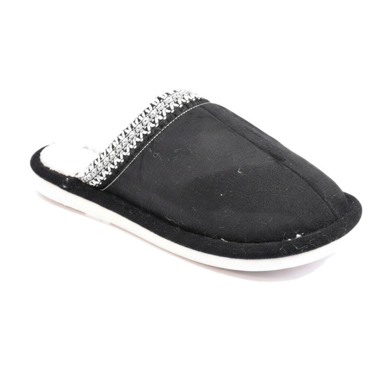 OZABI Pantoufles Mules Femme Unies, Tige Suédine Synthétique, Bordure Tressée Scandinave, Semelle Caoutchouc