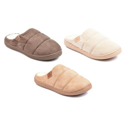 OZABI Pantoufles Mules Femme Unies, Suédine Synthétique Matelassée Effet Doudoune, Doublure Fourrure Synthétique