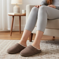 OZABI Pantoufles Mules Femme Unies, Suédine Synthétique Matelassée Effet Doudoune, Doublure Fourrure Synthétique
