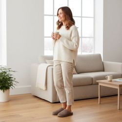 OZABI Pantoufles Mules Femme Unies, Suédine Synthétique Matelassée Effet Doudoune, Doublure Fourrure Synthétique