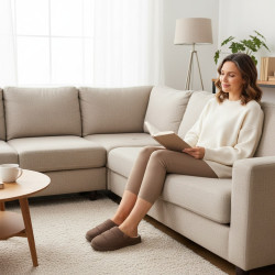 OZABI Pantoufles Mules Femme Unies, Suédine Synthétique Matelassée Effet Doudoune, Doublure Fourrure Synthétique