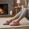 OZABI Pantoufles Mules Femme, Tige Tricot Fil Lurex Pailleté, Encolure Fausse Fourrure et Nœud, Intérieur Éponge