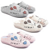 OZABI Pantoufles Ouvertes Femme, Tige Feutrine Imprimée Ballons, Cœur et Petit Chien, Col Festonné, Semelle Fine Antidérapante