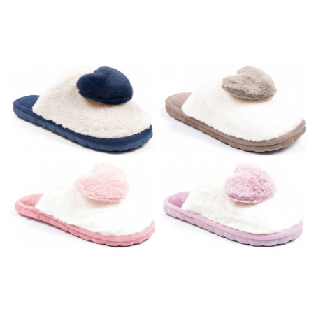 OZABI Pantoufles Ouvertes Femme, Tige Fourrure Synthétique Douce, Cœur en Fourrure Effet 3D, Intérieur Éponge, Semelle Caoutchou