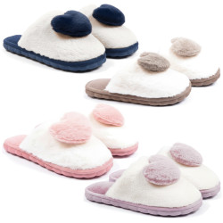 OZABI Pantoufles Ouvertes Femme, Tige Fourrure Synthétique Douce, Cœur en Fourrure Effet 3D, Intérieur Éponge, Semelle Caoutchou