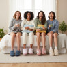 OZABI Pantoufles Ouvertes Femme Hiver, Fourrure Synthétique, Ours Brodé Bears, Intérieur Fourré, Semelle Caoutchouc Antidérapant
