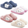 OZABI Pantoufles Ouvertes Femme Hiver, Fourrure Synthétique, Ours Brodé Bears, Intérieur Fourré, Semelle Caoutchouc Antidérapant