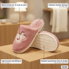 OZABI Pantoufles Ouvertes Femme, Tige Fourrure Synthétique, Renne Brodé, Intérieur Toucher Éponge, Semelle Fine Caoutchouc